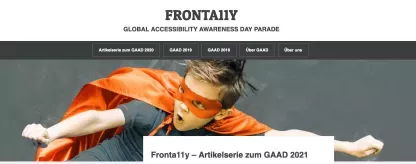 Screenshot von fronta11y.org mit dem Bild eines Jungen mit Heldencape.