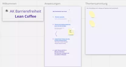 Bildaufnahme Miro Projekt mit Anweisungen und Themensammlung Boards