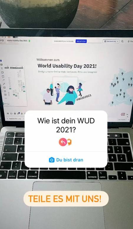 Bild von Laptop mit dem Miro-Board für den World Usability Day 2021.